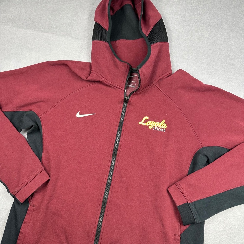 Nike Loyola Chicago Dri-FIT Tech Fleece Full Zip Hoodie Maroon Black Mens Medium